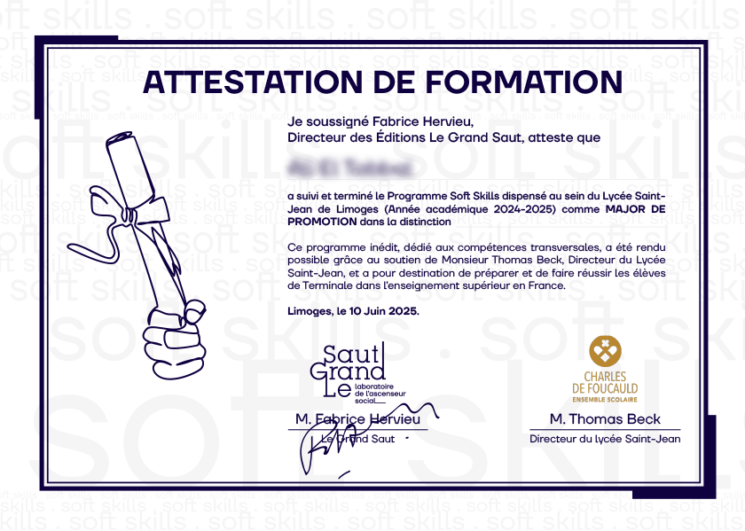 Attestation de formation soft skills